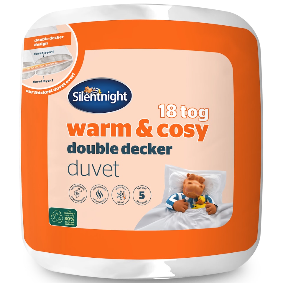 image 1 of Silentnight Warm And Cosy Double Decker Duvet - 18 Tog | White | SuperKing
