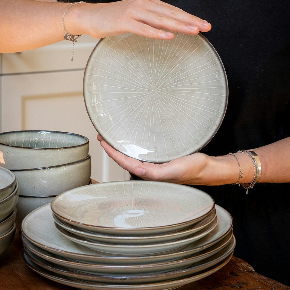 image 1 of Scandi Home Set of 4 Fika Oatmeal Artisan Glaze 20cm Side Plates Cream