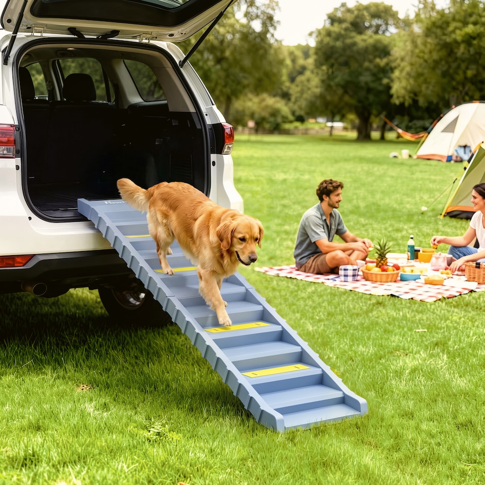 image 1 of PawHut Foldable Dog Ramp for Car, Non-Slip Dog Stairs for SUVs Truck