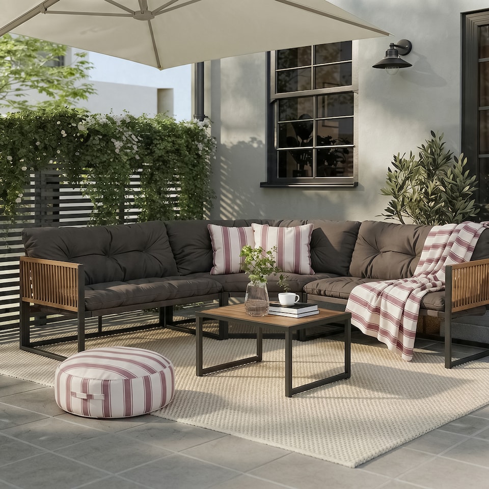 image 1 of OHS Santorini 5 Seater Corner Sofa Table Set Garden Patio Furniture | Brown | Chocolate | Five Plus Seater
