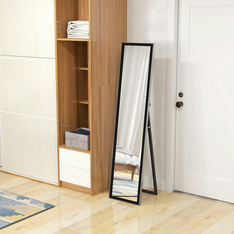 image 1 of HOMCOM Floor Mirror Wall Mounted Leaning Standing Mirror 37 x 157cm Black