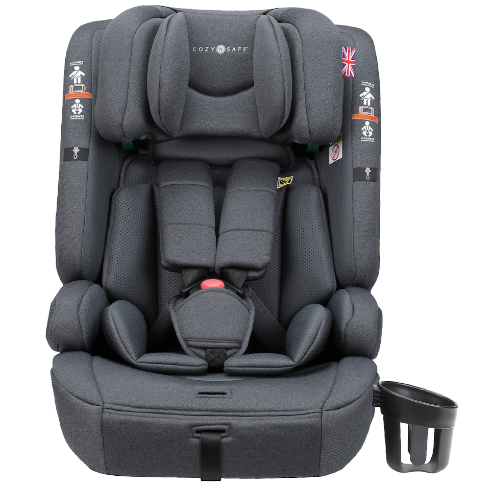 image 1 of Cozy N Safe Everest i-Size Car Seat 76-150cm, ISOFix & Top Tether, 5 Point Harness, Forward Facing High Back Booster, Adjustable Headrest, Cup Holder, Kids Car Seat 9 Months to 12 Years (Slate)