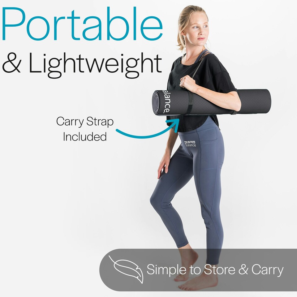 image 1 of TPE Yoga Mat with Strap (6mm Thick) - Jet Black