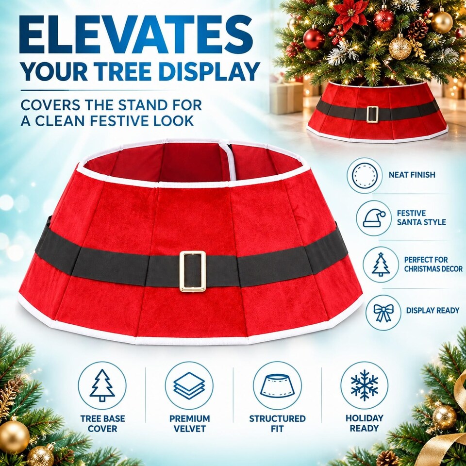 image 1 of 26.8 Inch Santa Diamond Shape Christmas Tree Collar for a Neat Festive Finish