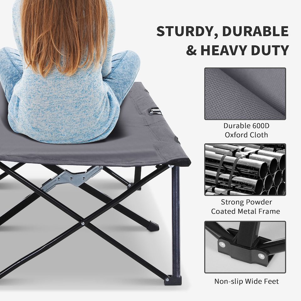 image 1 of Outsunny Double Camping Folding Cot Outdoor Portable Sleeping Bed, Grey | Grey | Grey