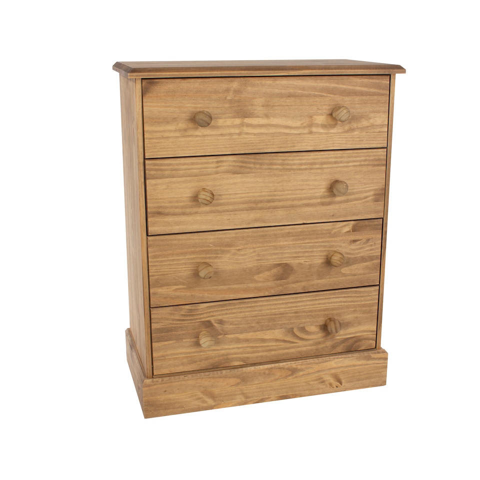 image 1 of Cotswold 4 Drawer Chest of Drawers - Antique Waxed Pine Bedroom Storage with Turned Handles | Brown | Brown | 1