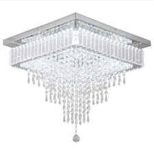 Crystal Square Chandelier LED Ceiling Light Silver Cool White 45cm