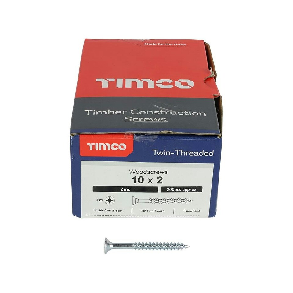 image 1 of Timco - Twin-Threaded Woodscrews - PZ - Round - Zinc (Size 10 x 2 - 200 Pieces)