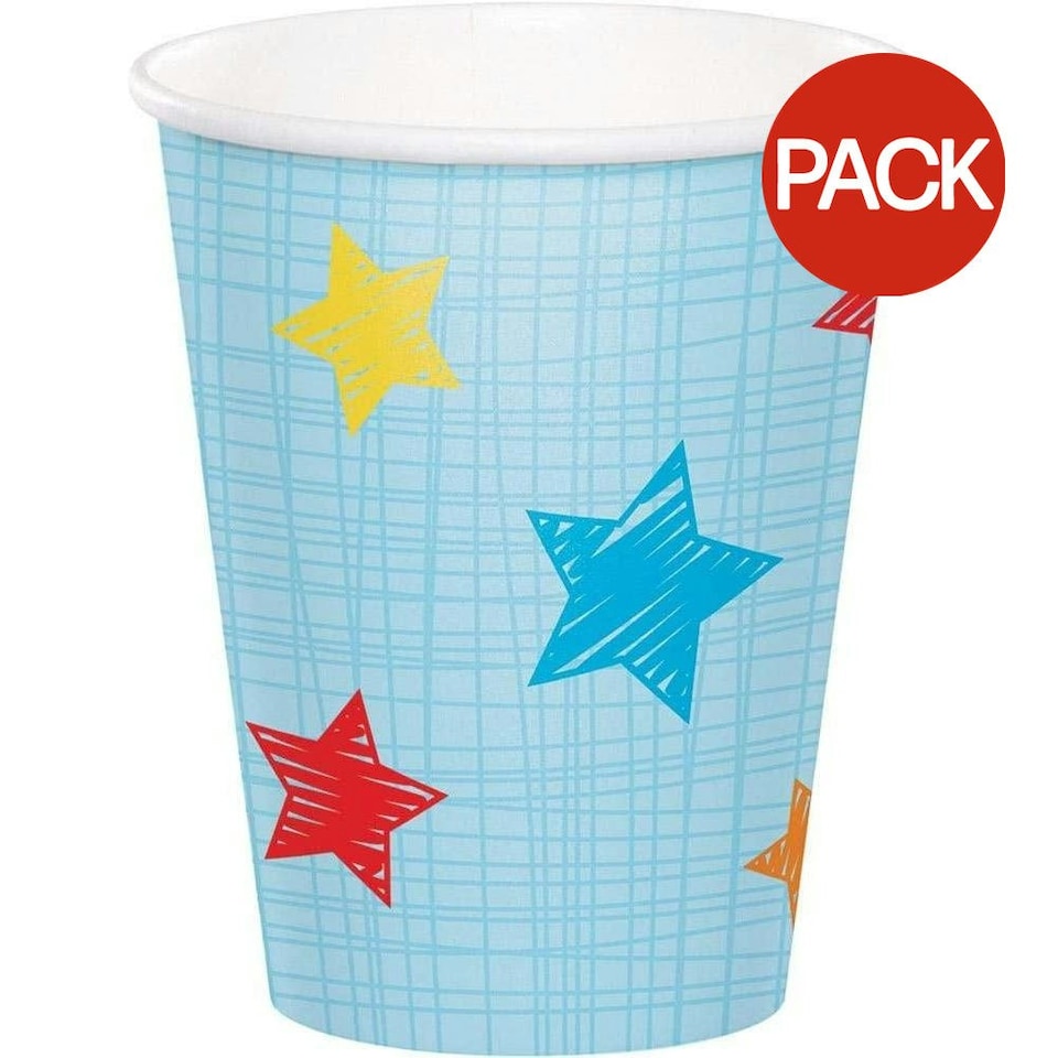 Creative Party Paper Stars Party Cup (Pack of 8) - Blue/Yellow/White - One Size