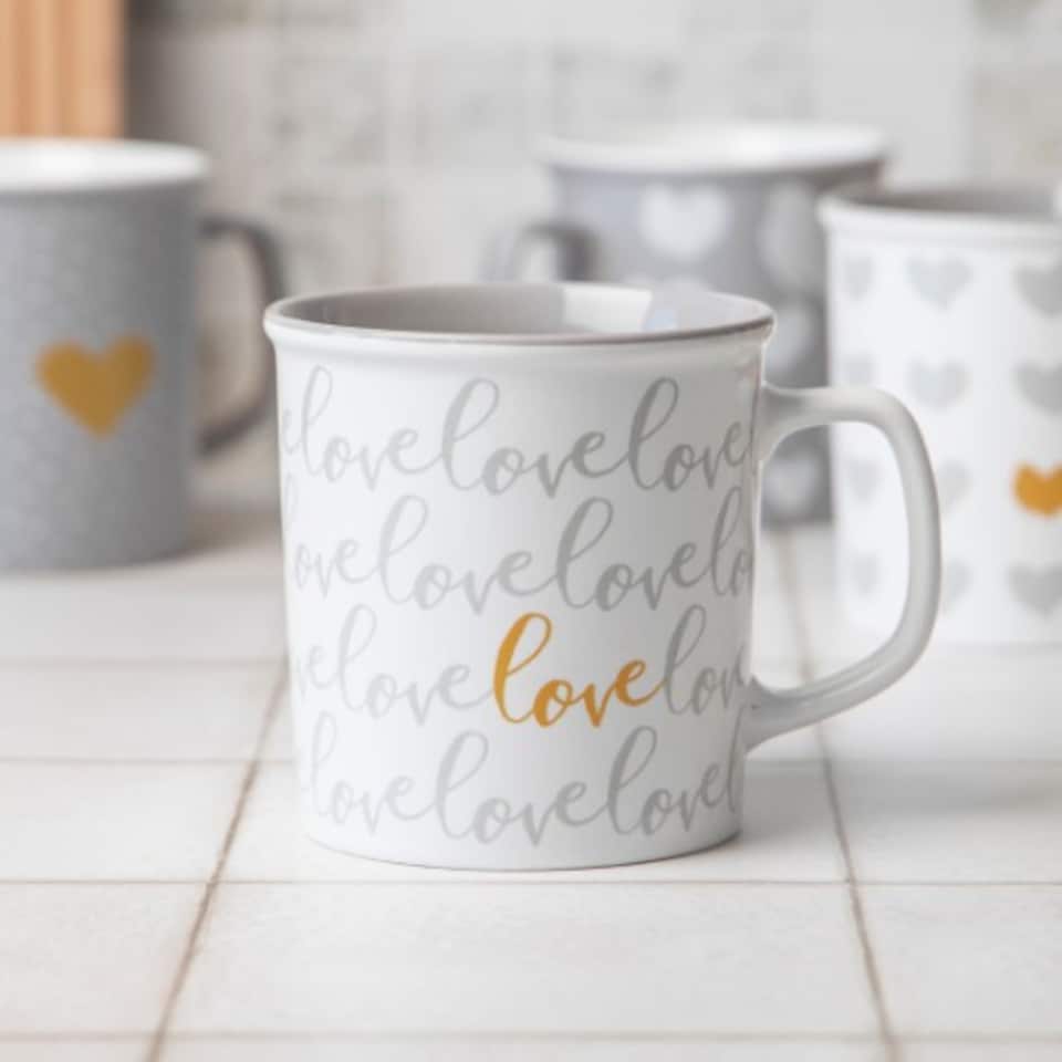 image 1 of Romantic Love Heart Print Ceramic Mug 440ml | Grey | Sweetheart Grey Hearts | 440ml | 1