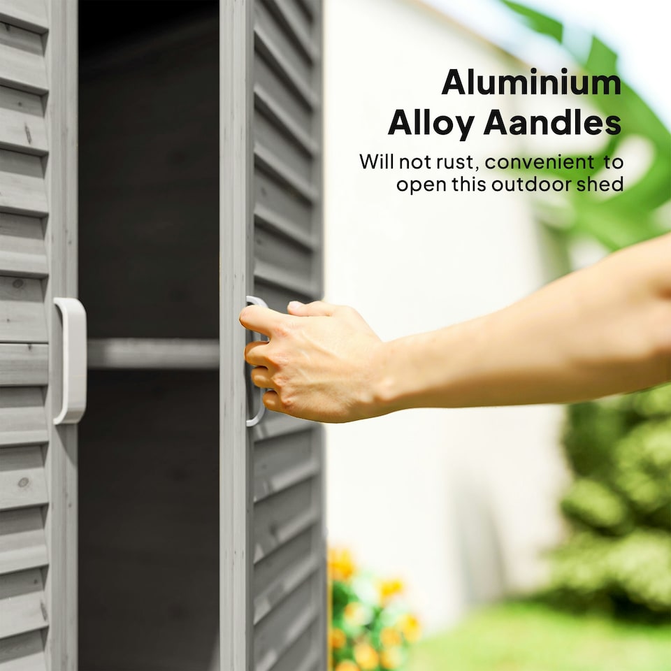 image 1 of Outsunny Garden Storage Shed Solid Fir Wood Garage Organisation w/ Doors Grey