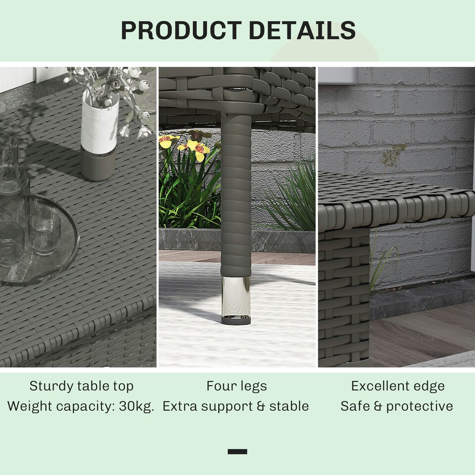 image 1 of Outsunny PE Rattan Outdoor Coffee Table, Easy Match Rattan Side Table, Grey Grey | Grey