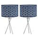 image 1 of First Choice Lighting Set of 2 Chrome Tripod Table Lamps with Navy Blue Laser Cut Shades Chrome | Blue