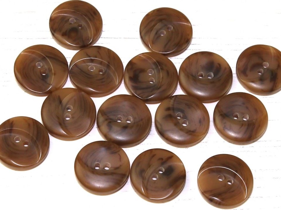 Dill Tan Round Marble Plastic Buttons for Dressmaking - 23mm - per value pack of 16