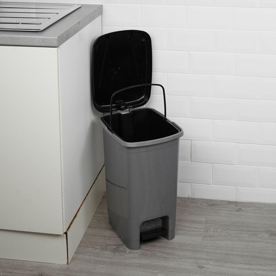 image 1 of Slim Pedal Waste Recycling Bin Can Insert Step On Lid Kitchen Bathroom | Grey | 25L Grey