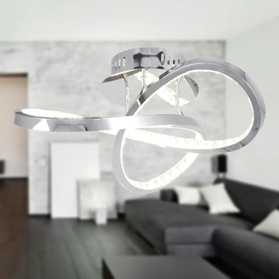 image 1 of First Choice Lighting Set of 2 Jewelled Chrome LED Loop Ceiling Lights Chrome | Clear