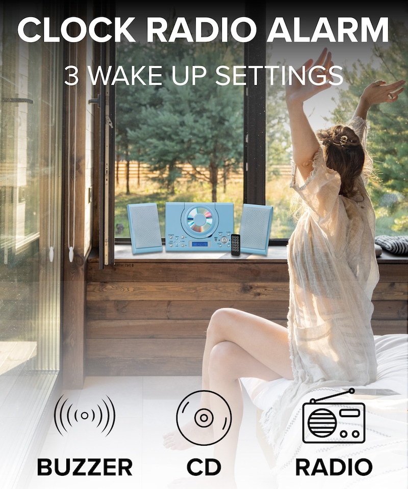 image 1 of CD Player with Speakers - HiFi System for Home with Radio, USB, MP3, Clock Alarm & Remote - Compact Stereo System with Wall Mount Design - Small CD Players for Home - GTMC-101