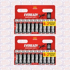 2x Eveready Super Heavy Duty AA Zinc Batteries - Pack of 10 (20x Batteries in total)
