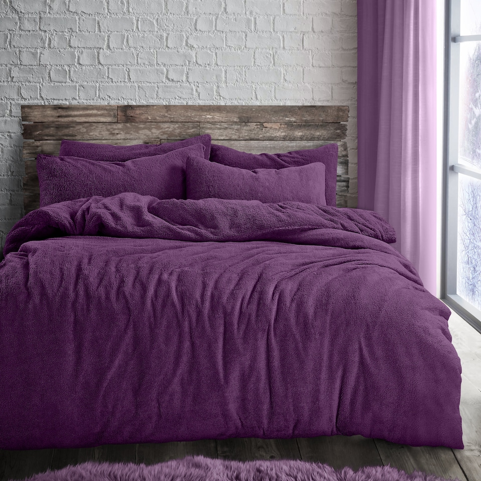 Velosso Plain Teddy Fleece Duvet Cover and Pillowcase Set