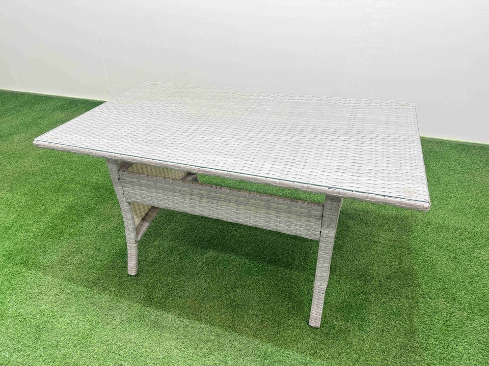 image 1 of Fimous 4 Seater Outdoor Love Sofa Set Rattan Garden Furniture Set with Rectangular Dining Table Side Table Light Grey