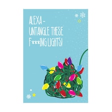 Emotional Rescue Humorous Christmas Card, Alexa Untangle These F**king Lights, 17.6 x 12.4 cms, Multi-Coloured