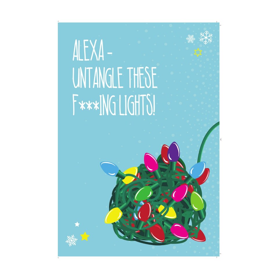 Emotional Rescue Humorous Christmas Card, Alexa Untangle These F**king Lights, 17.6 x 12.4 cms, Multi-Coloured