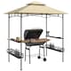 image 1 of Outsunny 8 x 5 Grill Gazebo Canopy, Double Tiered Outdoor BBQ Gazebo Shelter with 2 Side Shelves, Storage Baskets, Hook for Garden, Patio, Barbecue, Picnic, Beige
