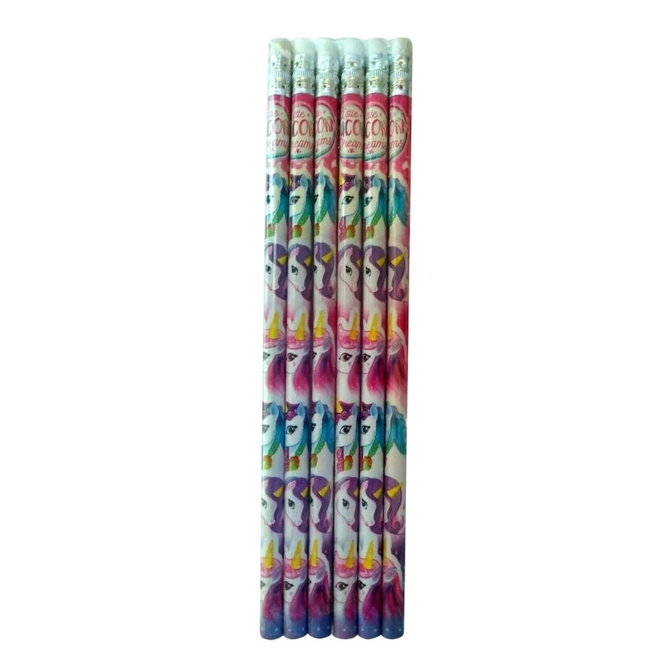 image 1 of Henbrandt Unicorn Pencil With Eraser (Pack of 6) - Purple/Pink/White - One Size
