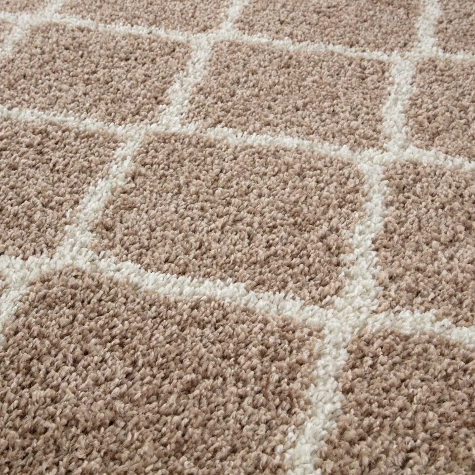 image 1 of The Rugs Moroccan Collection Soft High Pile Shaggy Lattice Floor Rugs and Runners Living Room