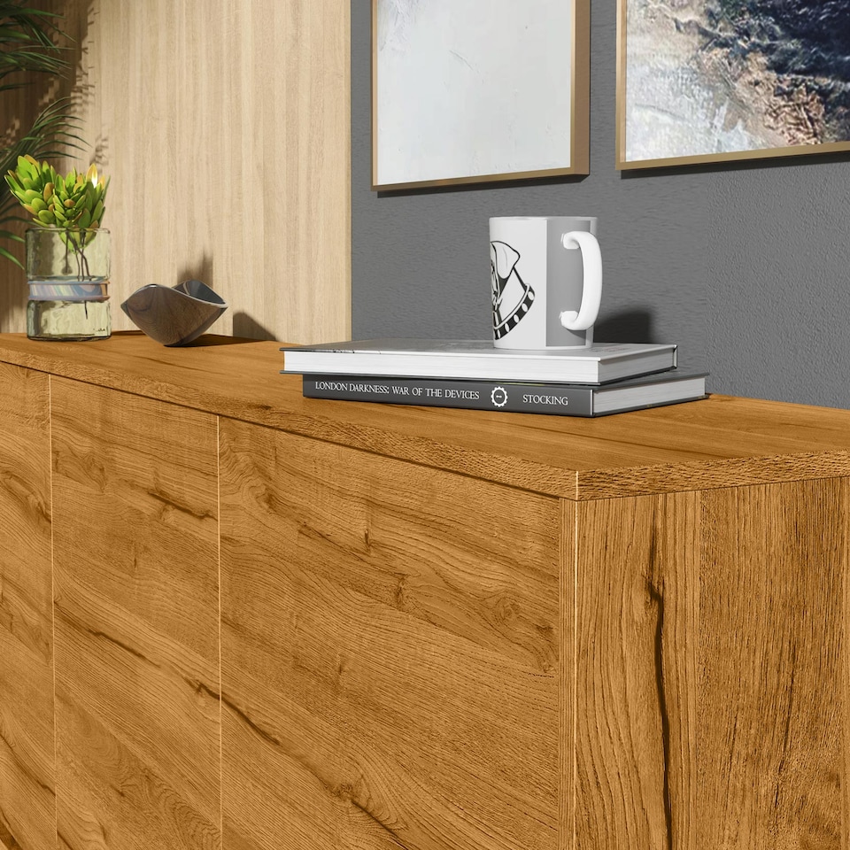 image 1 of TV Unit Cabinet Sideboard Storage Cabinet Vintage Oak Industrial Loft Retro 160cm