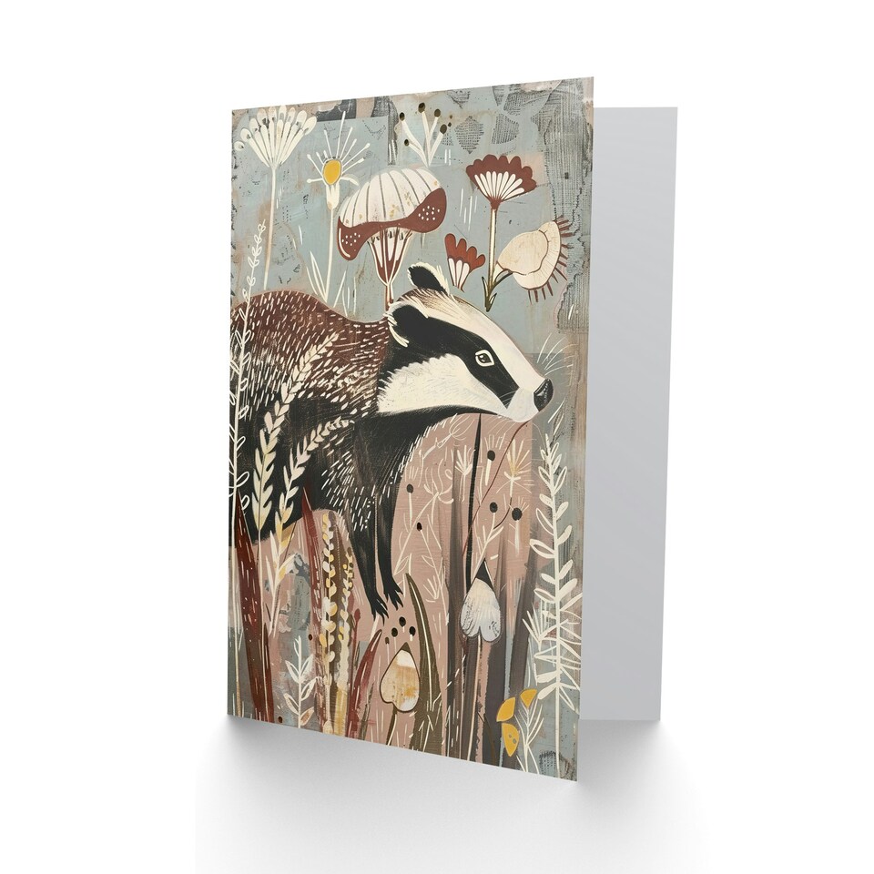 image 1 of Rustic Woodland Forest Wildflowers Badger Him Her Birthday Card