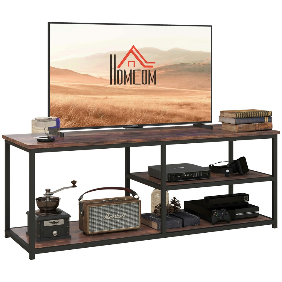 image 1 of HOMCOM Industrial TV Stand Cabinet w/ Storage&2 Shelves Metal Frame