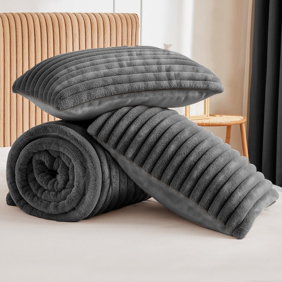 image 1 of Velosso Jumbo Cord Faux Rabbit Fur Duvet Cover and Pillowcase Set