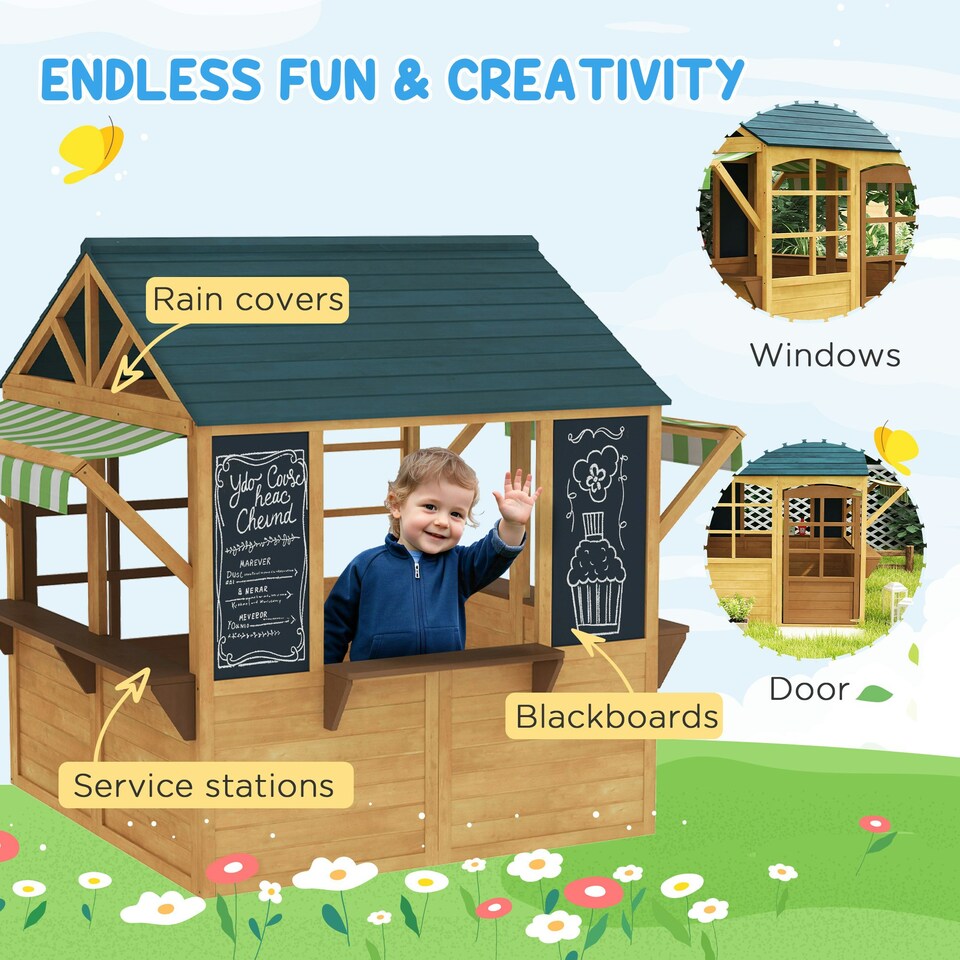 image 1 of AIYAPLAY Wooden Playhouse for Kids Outdoor, Foldable Wendy House, Brown