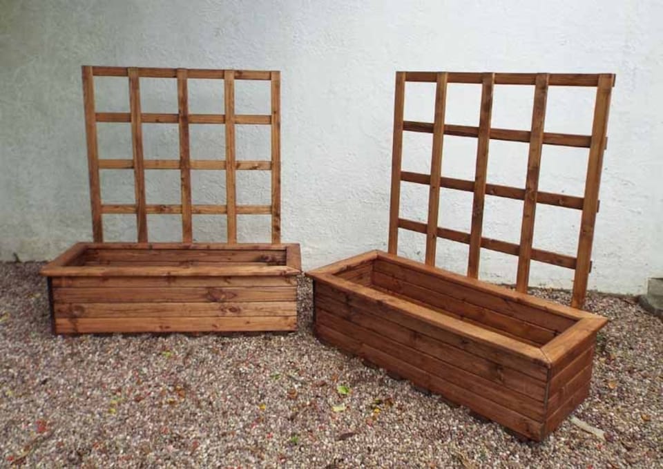 image 1 of Kensington (Trellis) 2pc Large Trough Set - W109 x D41 x H135 - Fully Assembled | Brown