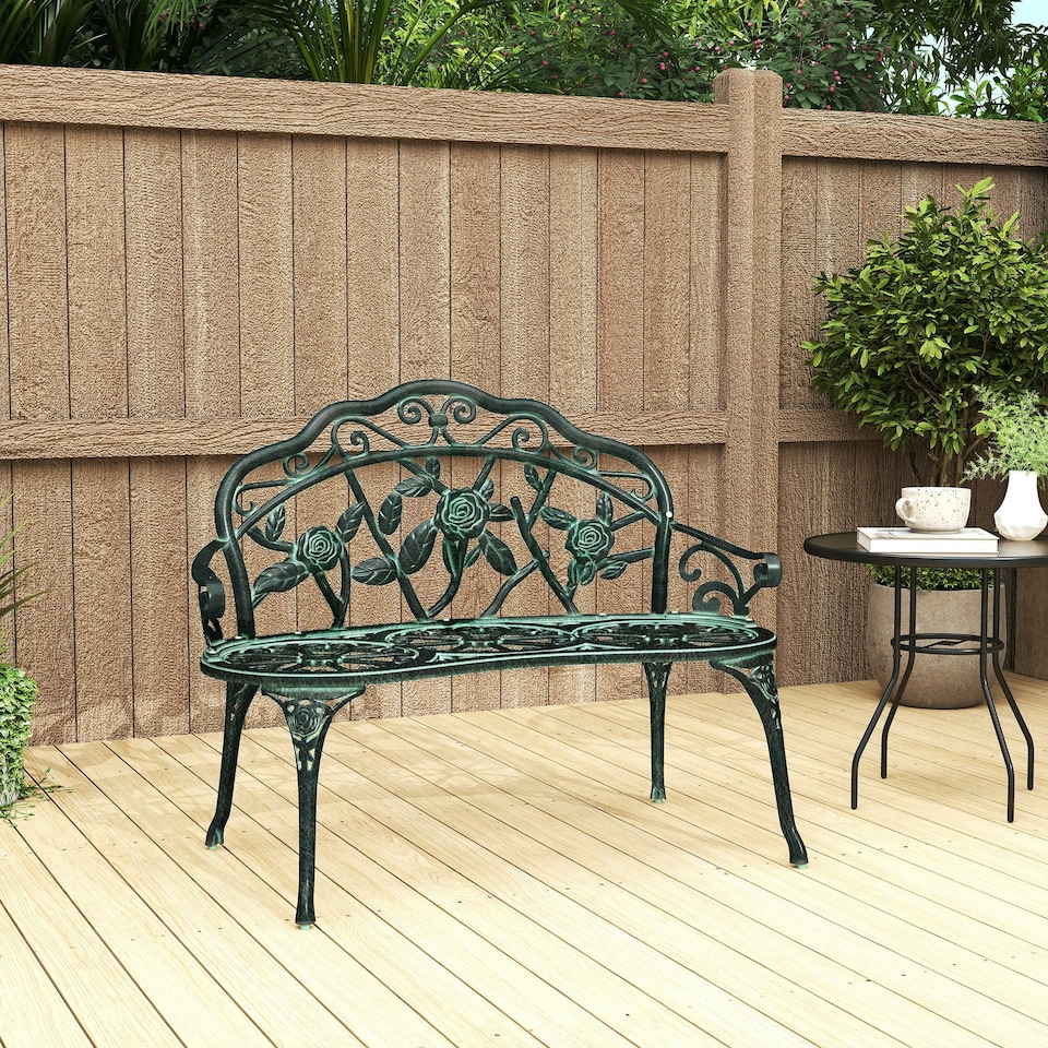 image 1 of Outsunny Garden Bench Porch Park Chair Seater Antique Rose Style Cast Aluminium