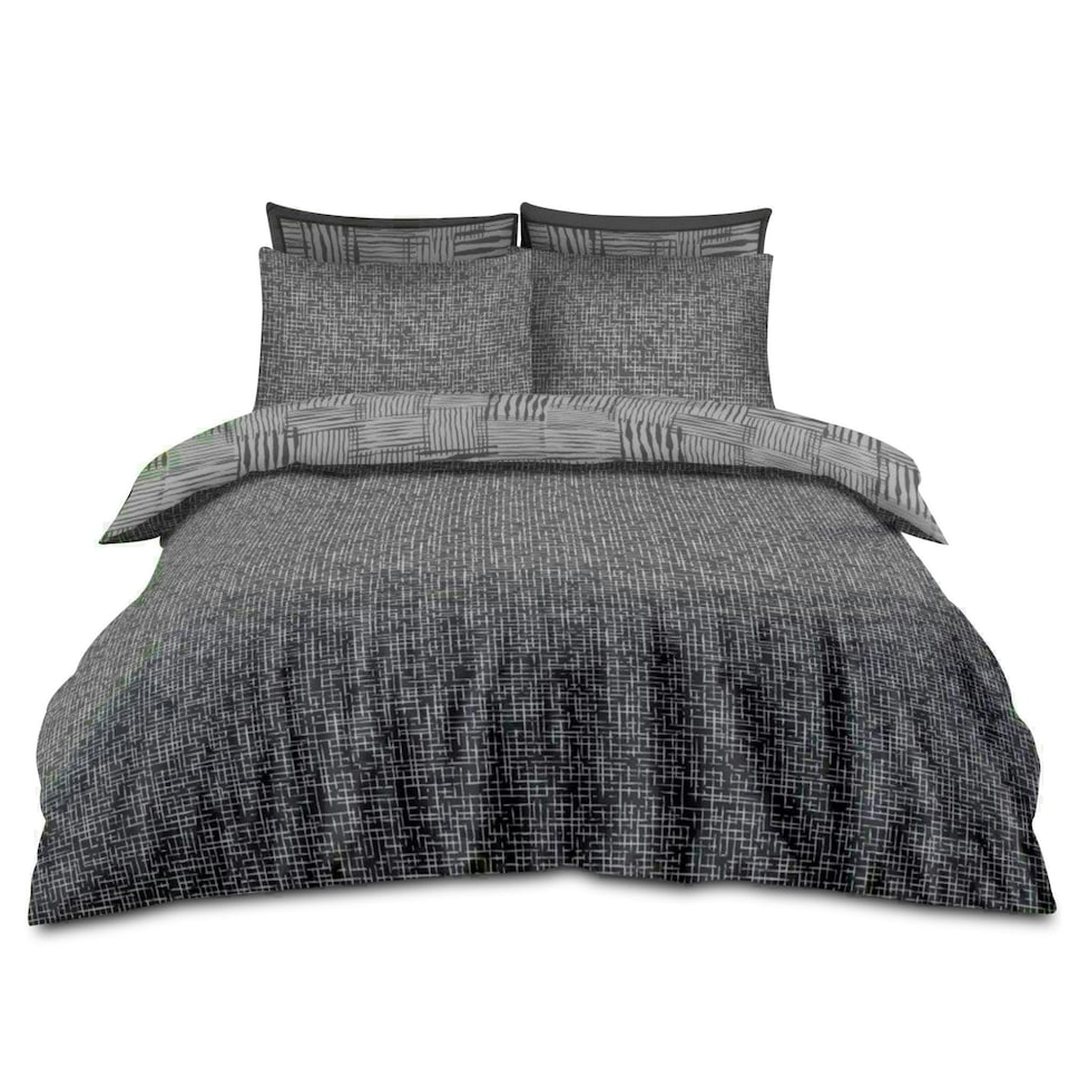 image 1 of Ryder Printed Duvet Cover Set Reversible Polycotton Beddings Grey | Double