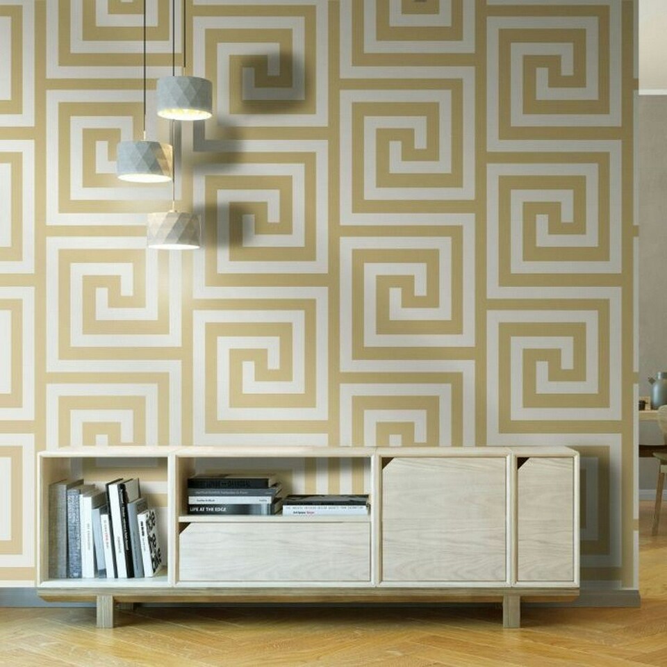 image 1 of Debona Athena Geometric Textured Wallpaper - Champagne/Gold - 10m x 53cm Brown