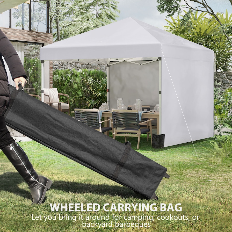 image 1 of Outsunny 3 x 3 M Pop Up Gazebo, UPF 30 with 2 Sidewalls, Leg Weight Bags and Wheeled Bag, Height Adjustable Party Tent Event Shelter for Garden, Patio | White | White