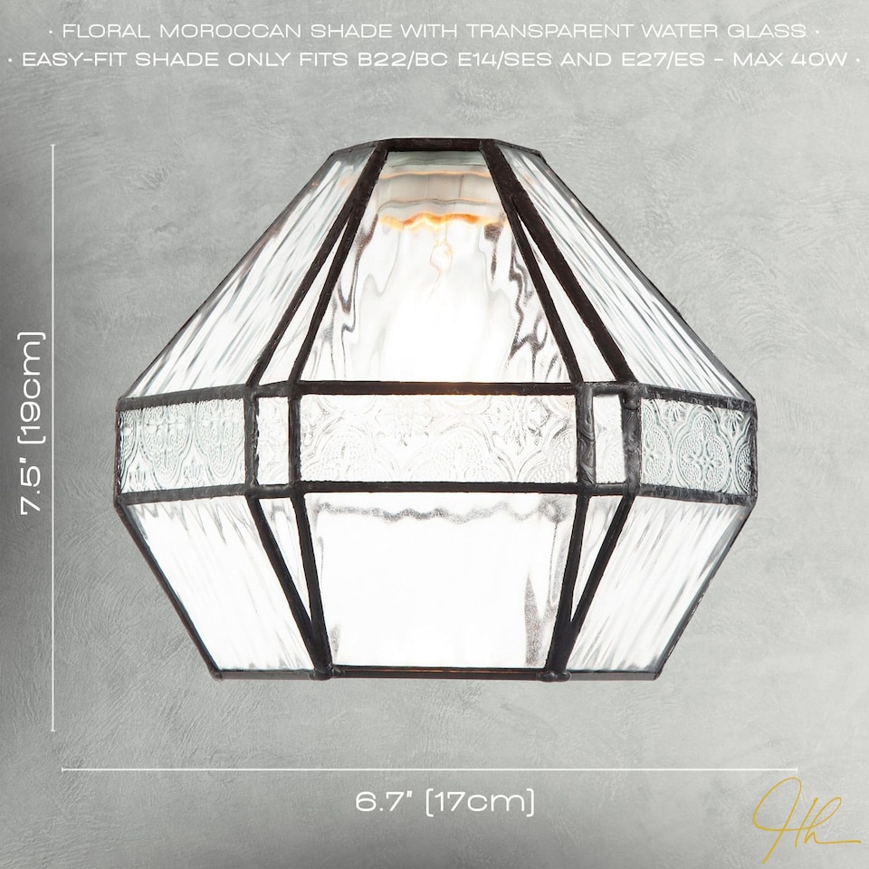 image 1 of Vintage Classic Bronze Pendant Shade with Moroccan and Water Glass | Clear | Transparent | 1