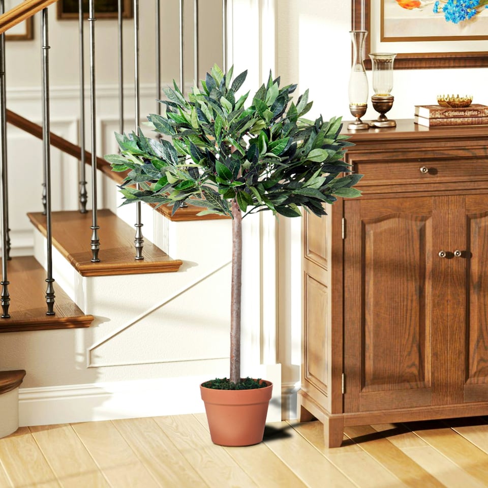 image 1 of Outsunny Artificial Olive Tree Plant In an Orange Pot 90 cm for Home