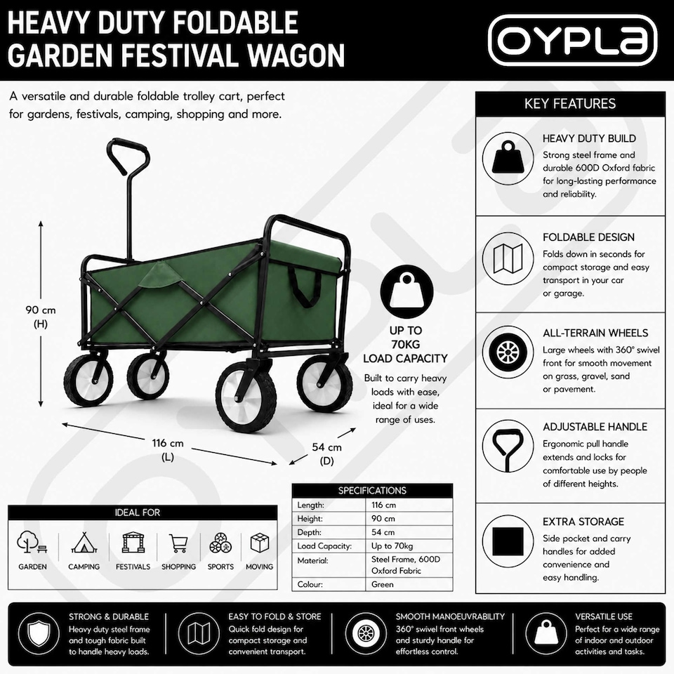 image 1 of Green Heavy Duty Foldable Garden Festival Trolley Cart Wagon Truck