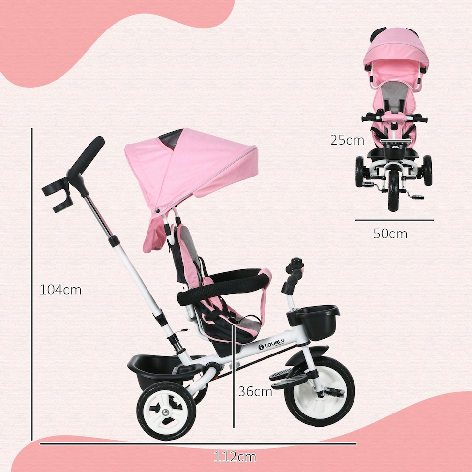 image 1 of HOMCOM 6 in 1 Trike for Toddler 1-5 Years with Parent Handle, Pink