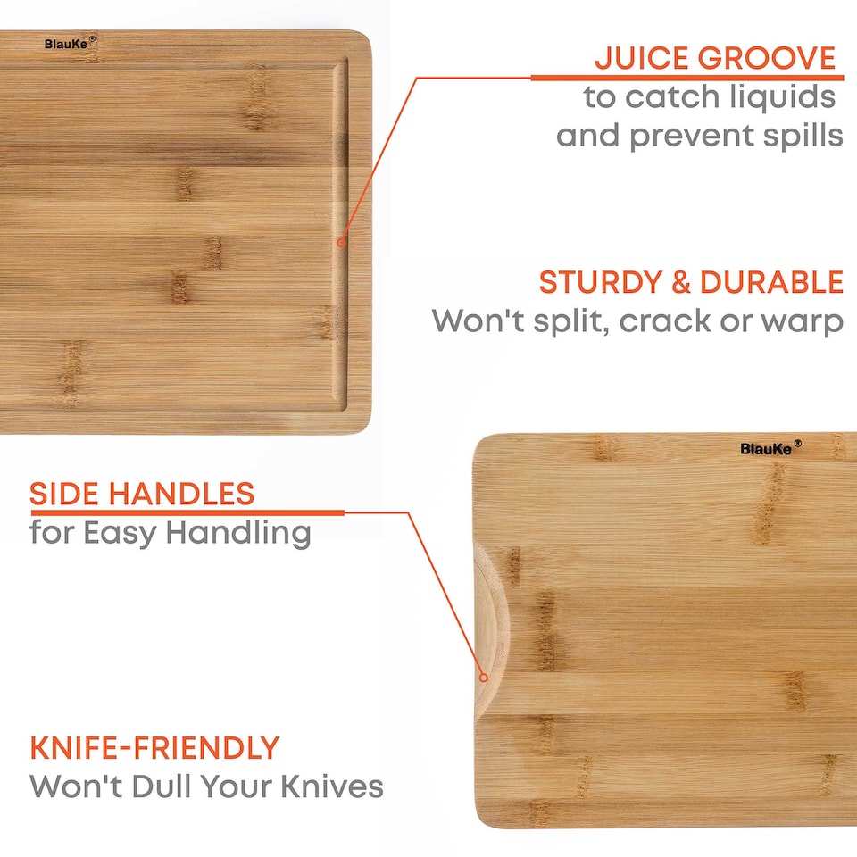 image 1 of BlauKe Wood Cutting Boards for Kitchen - Bamboo Cutting Board Set with Juice Groove and Handles - Wooden Chopping Board