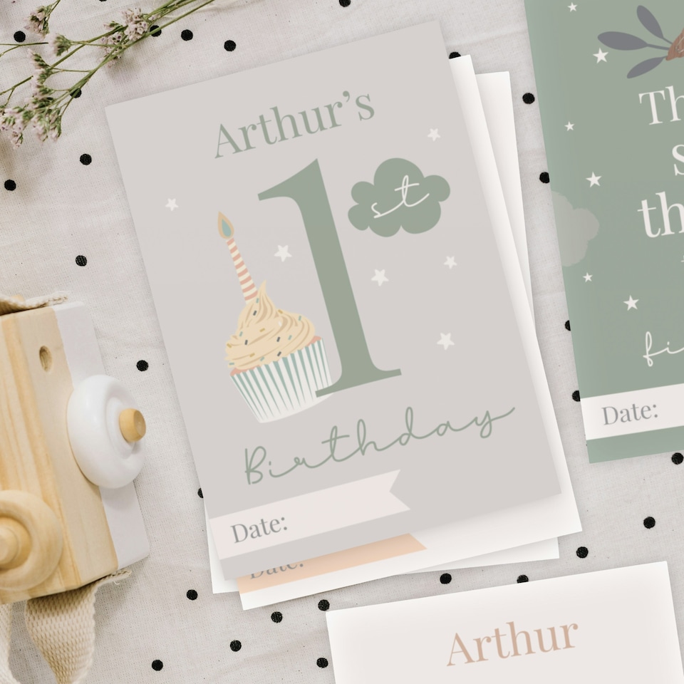 image 1 of Personalised Woodland Animals Baby Milestone Cards