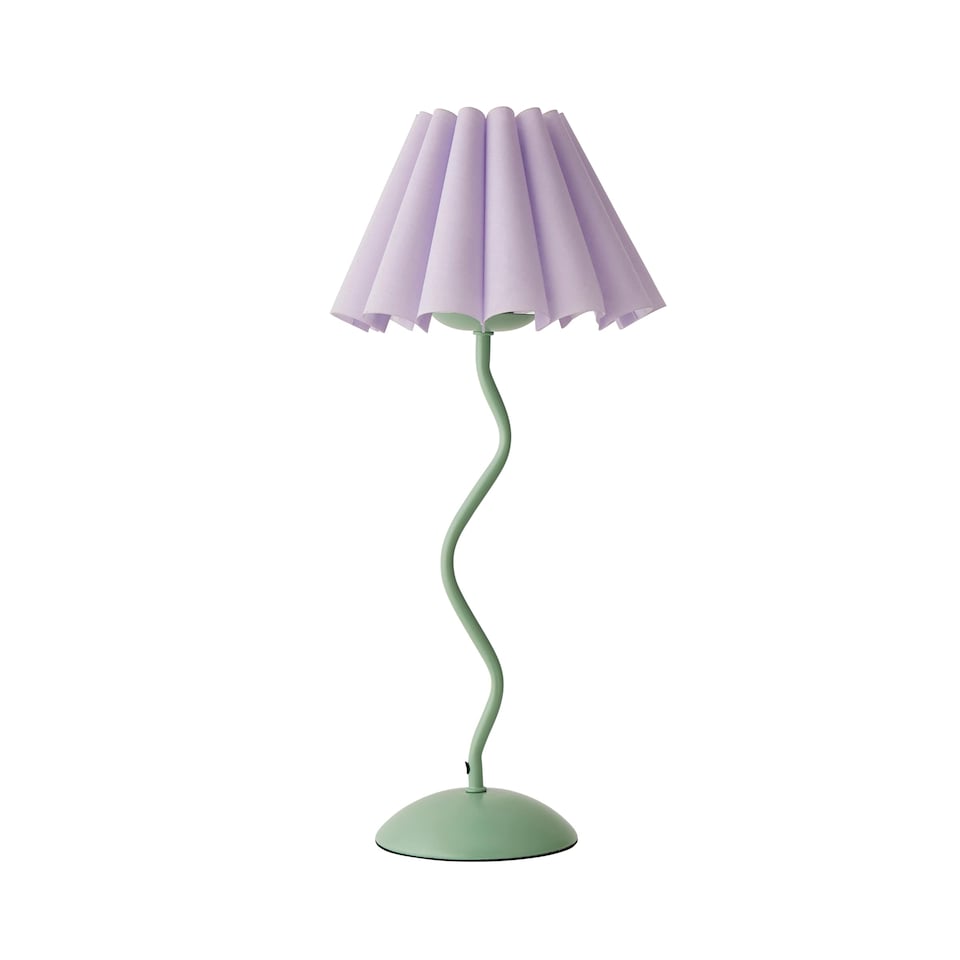 image 1 of ValueLights Wiggle Lilac Pleated Scallop Shade Moss Green Metal Table Lamp and Bulb