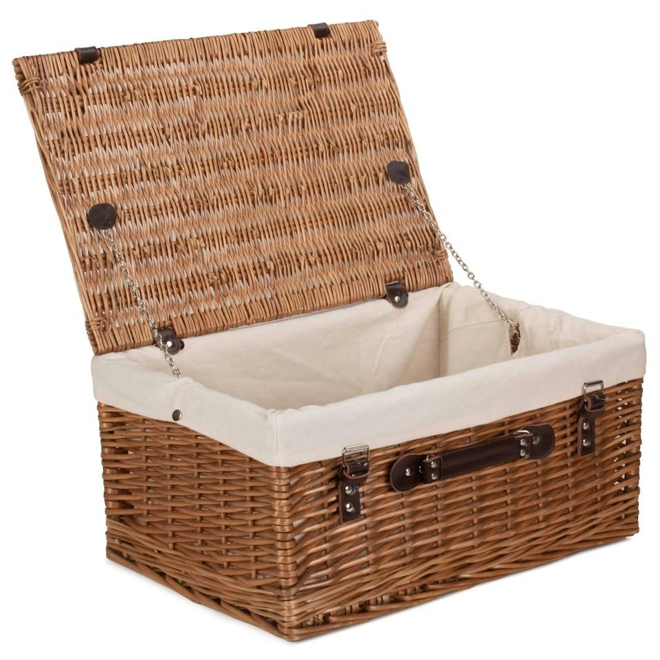 image 1 of 51cm Double Steamed Wicker Picnic Basket with Lining Grey | Grey | One Size