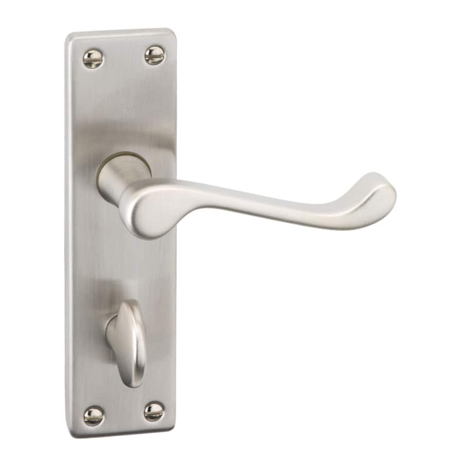 image 1 of Door Handles Set Victorian Scroll Metal Lever Latch Internal External | Silver | Satin Nickel Bathroom