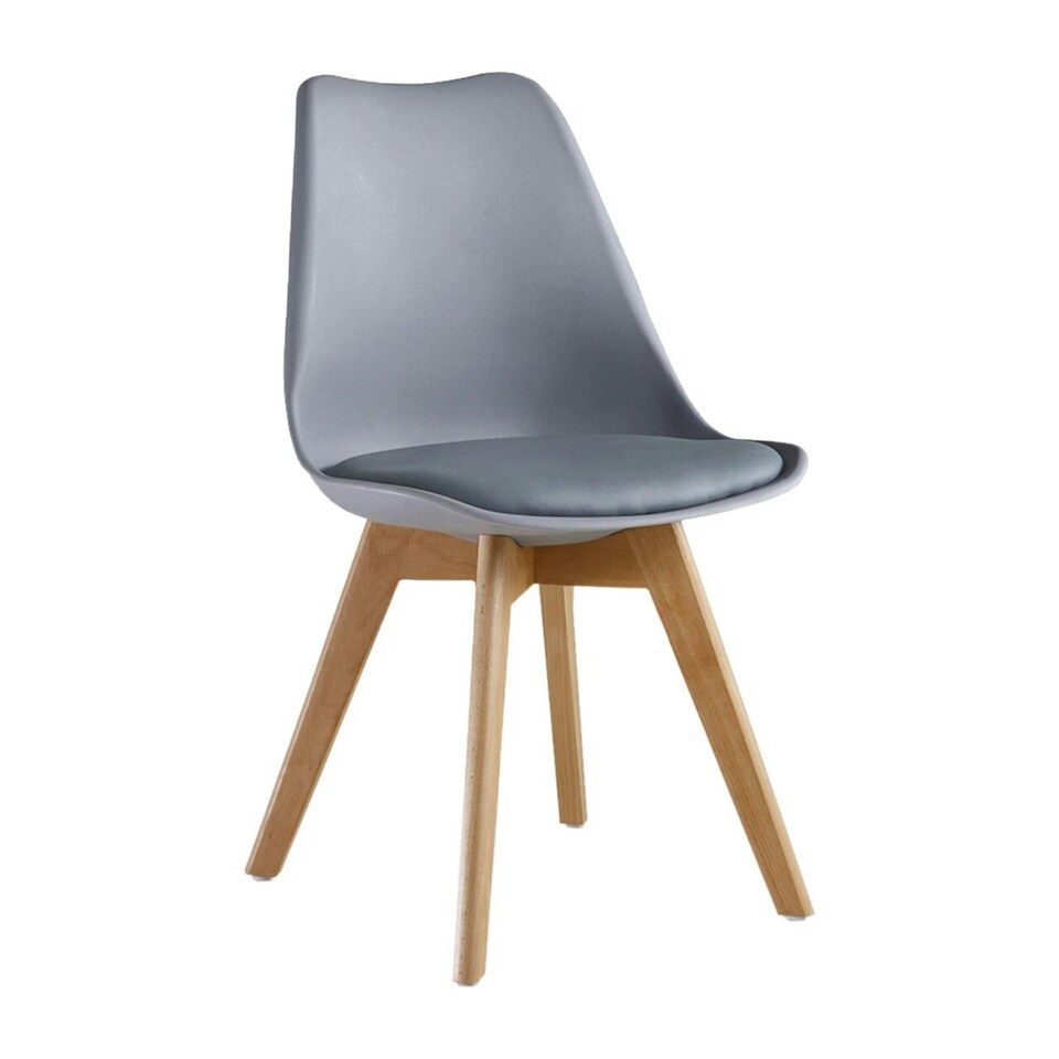 image 1 of Single Scandinavian Dining Chair with Leather Cushions Solid Wood Legs Grey