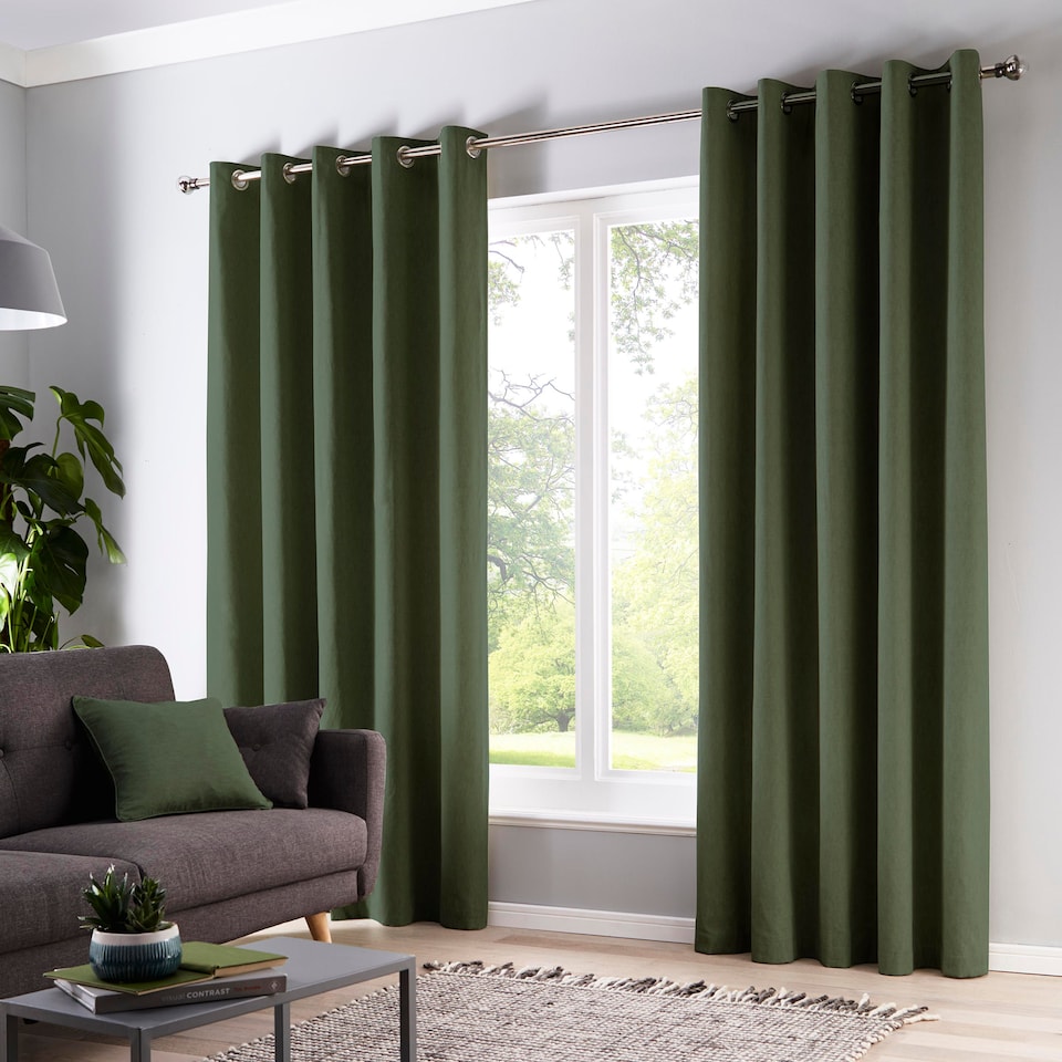 image 1 of Fusion Cannes Eyelet Curtains Bottle Green